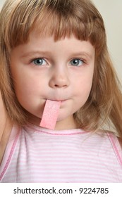 Child In Rose With Chewing Gum