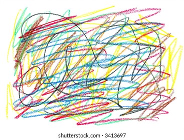 child scribble, drawn by crayon.