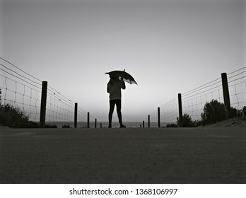 Child Silouette Umbrella Black And White