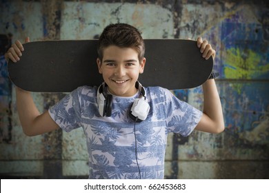 child with skateboarding in the city