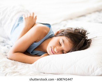 Child Sleeping On Bed In Bedroom Pillow