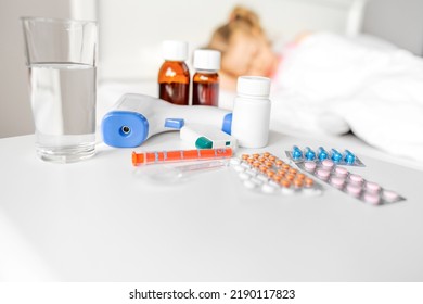 The Child Sleeps When Sick After Taking Medication.