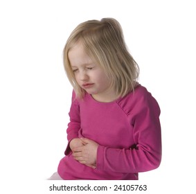 Child With Stomach Ache On A White Background