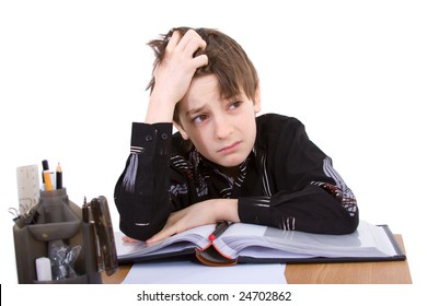 Child With Study Of The Difficulties On White Background