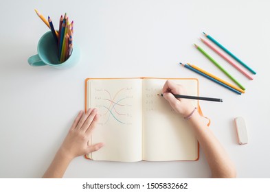 Child Studying In Her Room After Back To School - Shot From Top