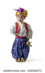 Child In Sultan Costume With Lamp 
On White
