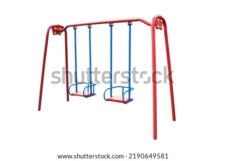 Child swing isolated on white background. Metal child swings from playground. Kids swings. Metal baby swing.
