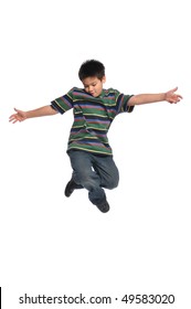 Child Tap Dancer Jumping Isolated On White Background