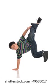 Child Tap Dancer Making A Move Isolated On White Background