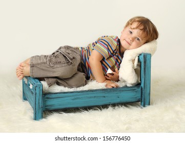 Child Toddler On Bed, Awake, Sleeping Concept