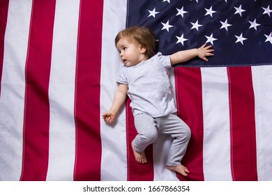 Child Usa Newborn Cute Baby New Citizen America Flag Background