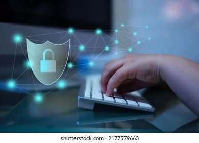 child use computer for internet online with safety lock guard - Shutterstock ID 2177579663