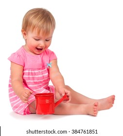 Child With Watering Can Isolated On White Background