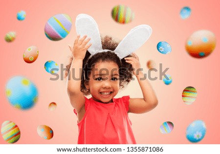 Similar – Image, Stock Photo Happy child with pink shirt in the garden