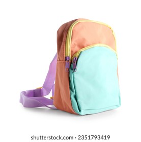 Childish colorful backpack on white background