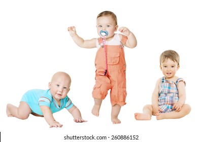 Children Active Growth Portrait, Little Kids From 6 Months To 1 Year Old, Baby Activity Crawling Sitting And Standing Boy