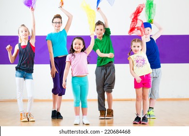 Children Dancing Modern Group Choreography With Scarfs