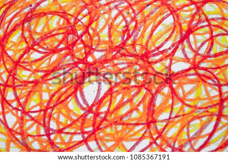 children drawing doodle, scribble sketch book, kid's album with lines picture background, red orange yellow