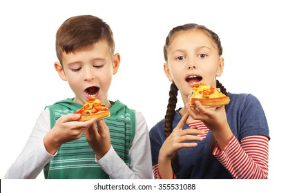 Children Eating Pizza Isolated On White Stock Photo 355531088 ...