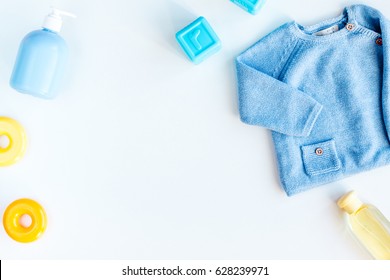 Children Flat Lay With Clothes White Background Top View Space For Text