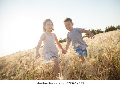 Children Go Field Wheat Boy Girl Stock Photo Edit Now