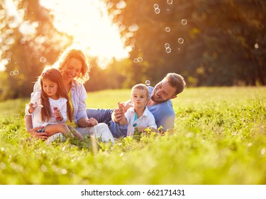Children in green nature make soap bubble on summer - Shutterstock ID 662171431