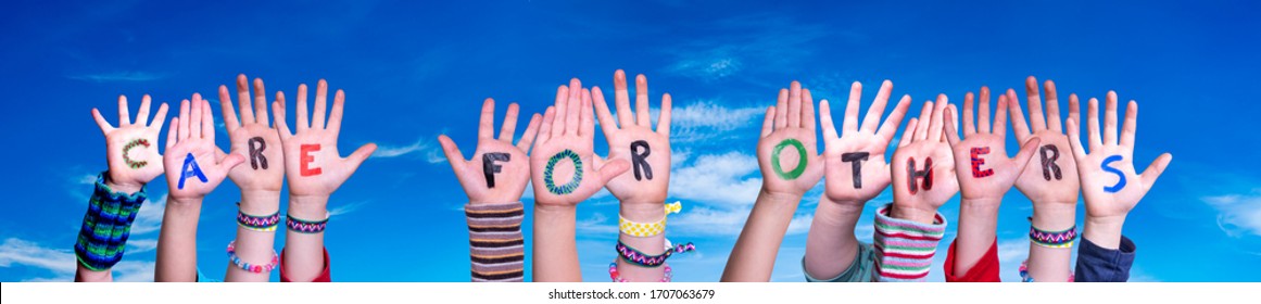 Children Hands Building Word Care For Others, Blue Sky