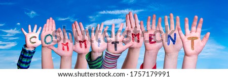 Children Hands Building Word Commitment, Blue Sky