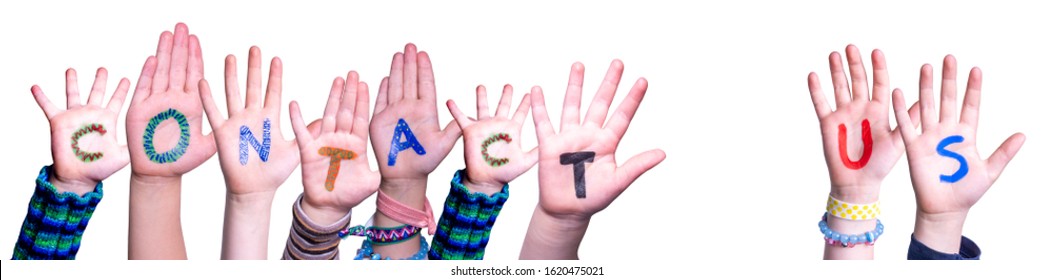 Children Hands Building Word Contact Us, Isolated Background