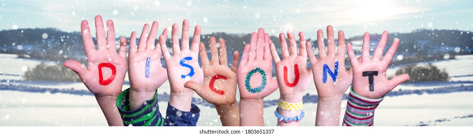 Children Hands Building Word Discount, Snowy Winter Background - Shutterstock ID 1803651337