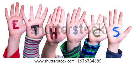 Children Hands Building Word Ethics, Isolated Background