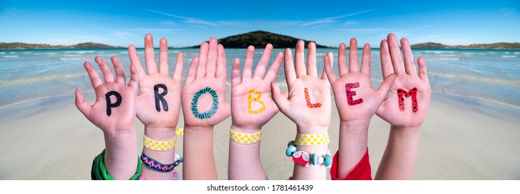 Children Hands Building Word Problem, Ocean Background