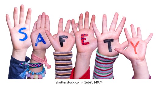 Children Hands Building Word Safety, Isolated Background