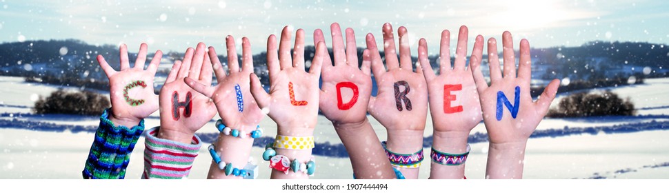 Children Hands Building Word Children, Snowy Winter Background - Shutterstock ID 1907444494
