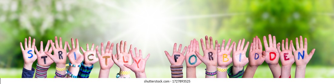 Children Hands Building Word Strictly Forbidden, Grass Meadow - Shutterstock ID 1727893525