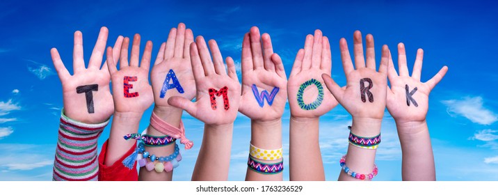 Children Hands Building Word Teamwork, Blue Sky - Shutterstock ID 1763236529