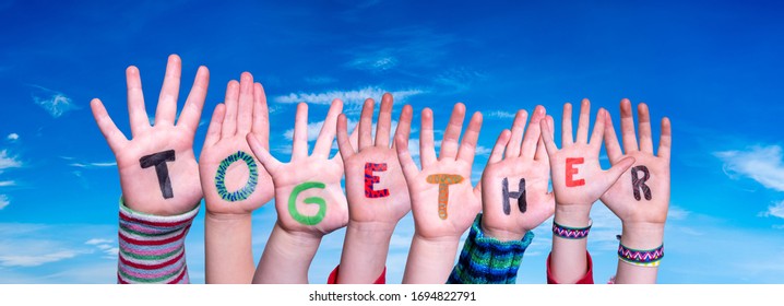 Children Hands Building Word Together, Blue Sky - Shutterstock ID 1694822791