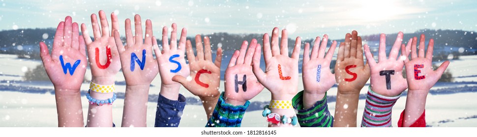 Children Hands Building Word Wunschliste Means Wishlist, Snowy Winter Background - Shutterstock ID 1812816145