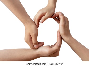 Children hands group was encircled isolated on white