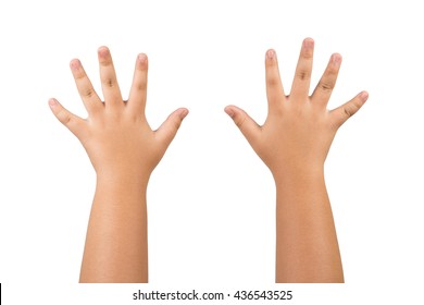 children hands is showing ten fingers isolated on white background