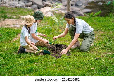 Children join as volunteers for reforestation, earth conservation activities to instill in children a sense of patience and sacrifice, doing good deeds and loving nature. - Shutterstock ID 2154256481