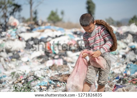 Children are junk to keep going to sell because of poverty, World Environment Day, Child labor,  human trafficking, Poverty concept