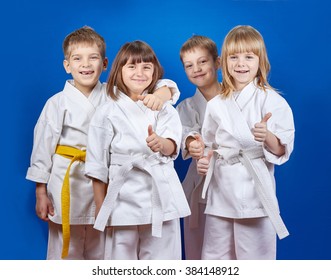 Children In Karate Gi Are Showing Finger Super