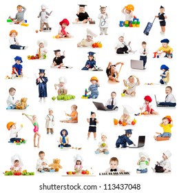 children or kids or babies playing professions isolated on white