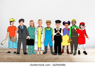 Children Kids Dream Jobs Diversity Occupations Concept