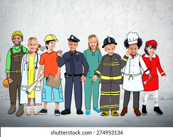 Children Kids Dream Jobs Diversity Occupations Concept