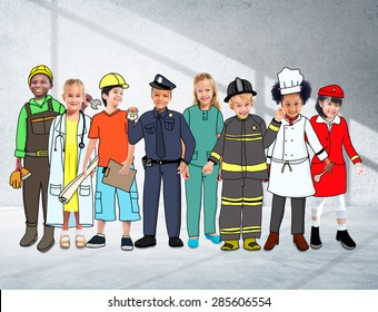 Children Kids Dream Jobs Diversity Occupations Concept