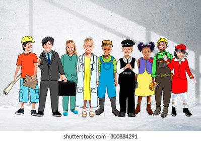 Children Kids Dream Jobs Diversity Occupations Concept