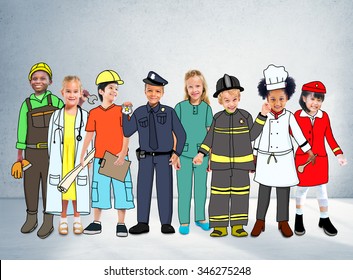 Children Kids Dream Jobs Diversity Occupations Concept