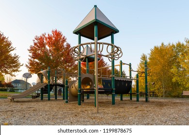 Children Kids playground in Beaverton Oregon suburban neighborhood park during fall season